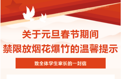 致全体学生家长的一封信——关于元旦春节期间 禁限放烟花爆竹的温馨提示